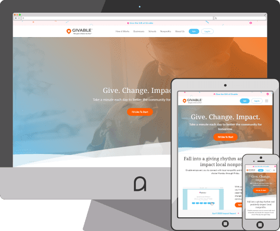Givable Website on computer, tablet, and phone.